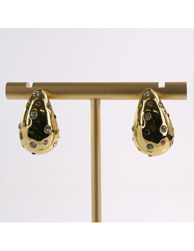 Kolczyki ZŁOTE ŁEZKI KOLOROWE KAMIENIE STAL...