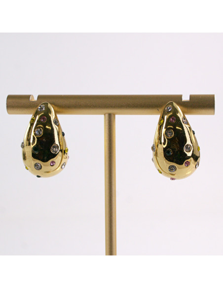 Kolczyki ZŁOTE ŁEZKI KOLOROWE KAMIENIE STAL CHIRURGICZNA LOLITA AKCESORIA