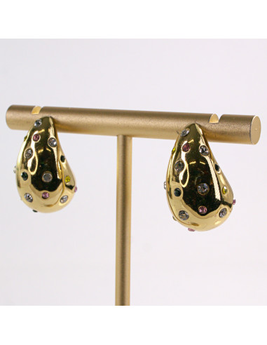 Kolczyki ZŁOTE ŁEZKI KOLOROWE KAMIENIE STAL...