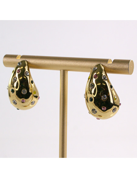 Kolczyki ZŁOTE ŁEZKI KOLOROWE KAMIENIE STAL CHIRURGICZNA LOLITA AKCESORIA