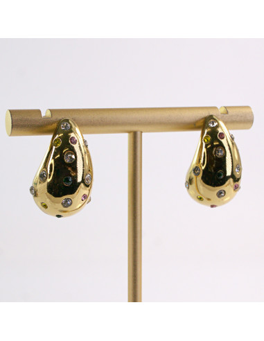 Kolczyki ZŁOTE ŁEZKI KOLOROWE KAMIENIE STAL...