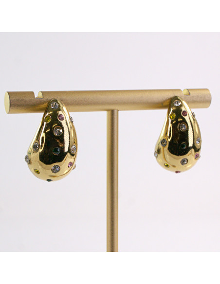 Kolczyki ZŁOTE ŁEZKI KOLOROWE KAMIENIE STAL CHIRURGICZNA LOLITA AKCESORIA