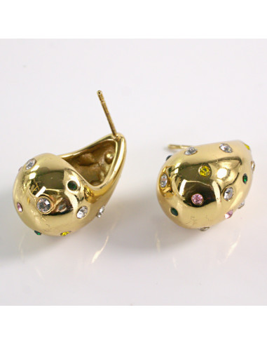 Kolczyki ZŁOTE ŁEZKI KOLOROWE KAMIENIE STAL...