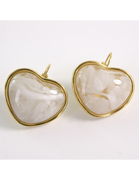 Kolczyki ZŁOTE SERCE ECRU PERŁOWE STAL CHIRURGICZNA LOLITA AKCESORIA
