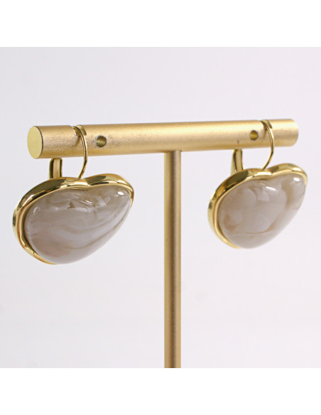 Kolczyki ZŁOTE SERCE ECRU PERŁOWE STAL CHIRURGICZNA LOLITA AKCESORIA