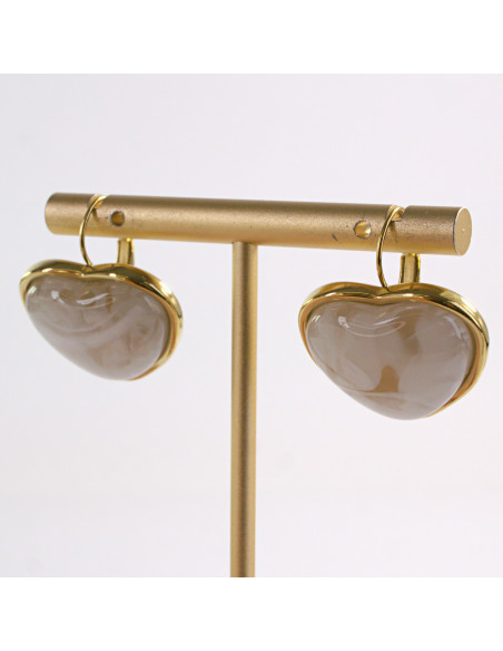 Kolczyki ZŁOTE SERCE ECRU PERŁOWE STAL CHIRURGICZNA LOLITA AKCESORIA