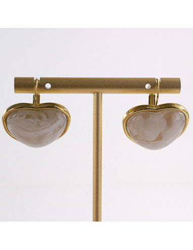 Kolczyki ZŁOTE SERCE ECRU PERŁOWE STAL...