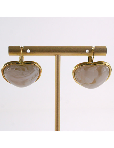 Kolczyki ZŁOTE SERCE ECRU PERŁOWE STAL CHIRURGICZNA LOLITA AKCESORIA