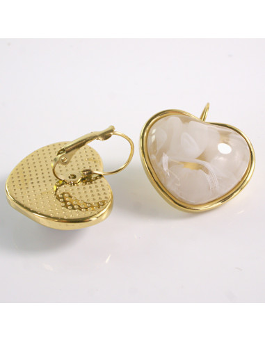 Kolczyki ZŁOTE SERCE ECRU PERŁOWE STAL...