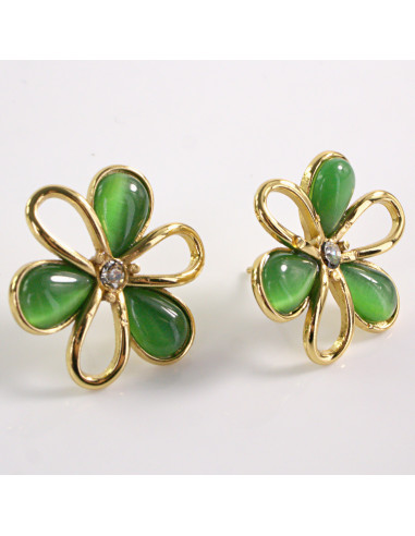 Kolczyki ZŁOTE KWIAT ZIELONY KWIATEK STAL...