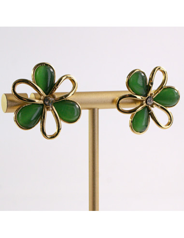 Kolczyki ZŁOTE KWIAT ZIELONY KWIATEK STAL...