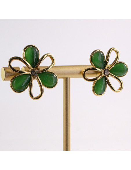 Kolczyki ZŁOTE KWIAT ZIELONY KWIATEK STAL CHIRURGICZNA LOLITA AKCESORIA