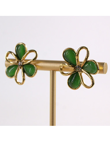Kolczyki ZŁOTE KWIAT ZIELONY KWIATEK STAL...