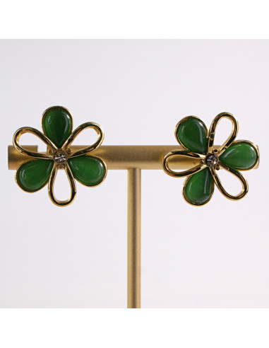 Kolczyki ZŁOTE KWIAT ZIELONY KWIATEK STAL...