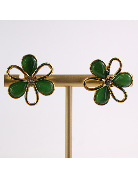Kolczyki ZŁOTE KWIAT ZIELONY KWIATEK STAL CHIRURGICZNA LOLITA AKCESORIA