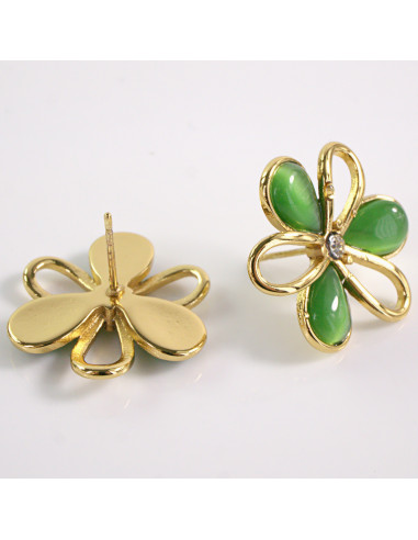 Kolczyki ZŁOTE KWIAT ZIELONY KWIATEK STAL...