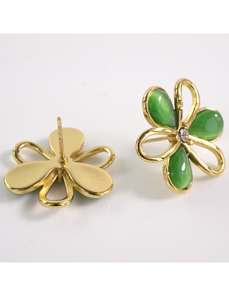 Kolczyki ZŁOTE KWIAT ZIELONY KWIATEK STAL CHIRURGICZNA LOLITA AKCESORIA