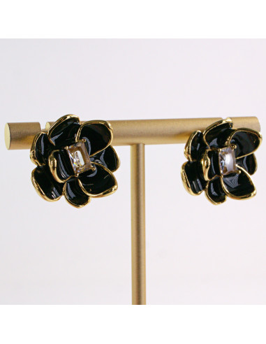 Kolczyki ZŁOTE KWIAT CZARNY KWIATEK STAL...
