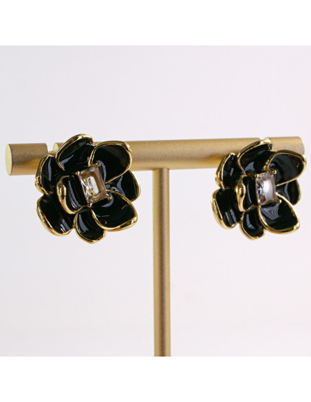 Kolczyki ZŁOTE KWIAT CZARNY KWIATEK STAL CHIRURGICZNA LOLITA AKCESORIA