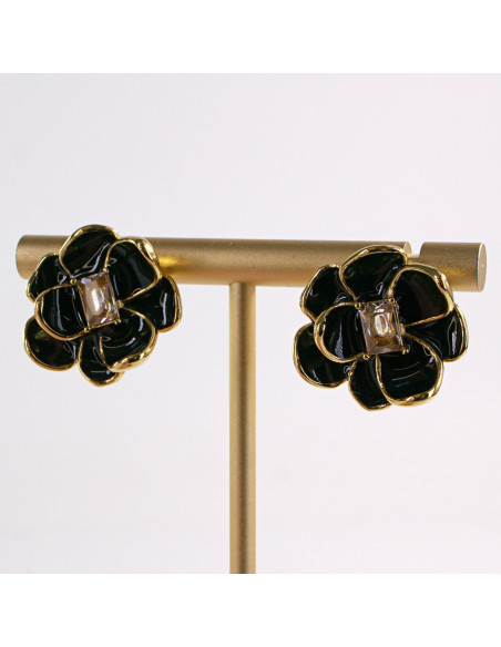 Kolczyki ZŁOTE KWIAT CZARNY KWIATEK STAL CHIRURGICZNA LOLITA AKCESORIA