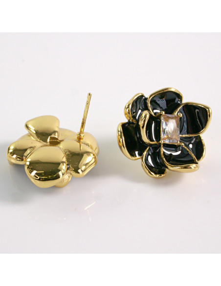 Kolczyki ZŁOTE KWIAT CZARNY KWIATEK STAL CHIRURGICZNA LOLITA AKCESORIA