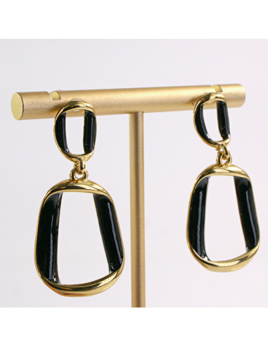 Kolczyki ZŁOTE WISZĄCE CZARNE STAL CHIRURGICZNA...