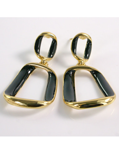 Kolczyki ZŁOTE WISZĄCE CZARNE STAL CHIRURGICZNA...