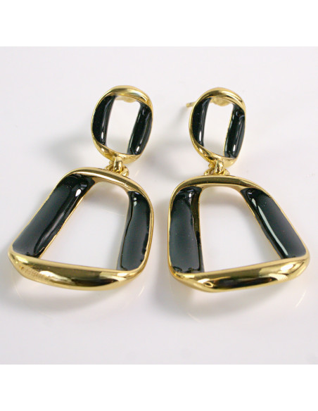 Kolczyki ZŁOTE WISZĄCE CZARNE STAL CHIRURGICZNA LOLITA AKCESORIA