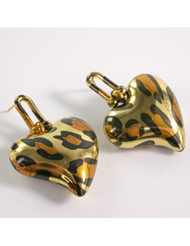 Kolczyki ZŁOTE SERCE WISZĄCE PANTERKA STAL...