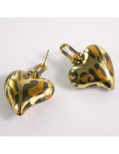 Kolczyki ZŁOTE SERCE WISZĄCE PANTERKA STAL...