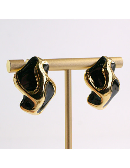 Kolczyki ZŁOTE NIEREGULARNE CZARNE STAL CHIRURGICZNA LOLITA AKCESORIA