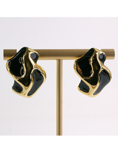 Kolczyki ZŁOTE NIEREGULARNE CZARNE STAL...