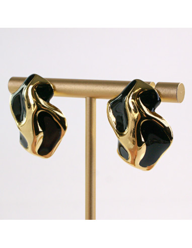 Kolczyki ZŁOTE NIEREGULARNE CZARNE STAL...