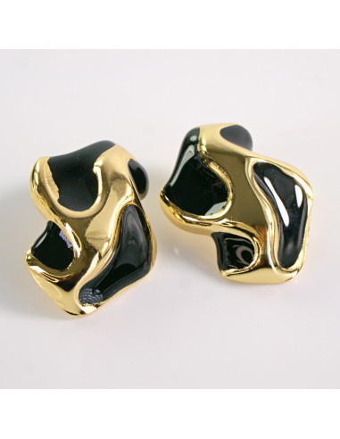 Kolczyki ZŁOTE NIEREGULARNE CZARNE STAL...