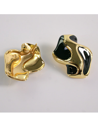 Kolczyki ZŁOTE NIEREGULARNE CZARNE STAL...