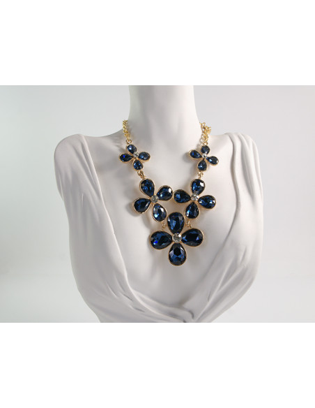 NASZYJNIK wieczorowy KOLIA POD SZYJĘ KWIATY LOLITA AKCESORIA GRANATOWY