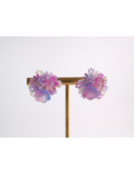 Kolczyki FIOLETOWE PLECIONE KWIATKI   LOLITA AKCESORIA srebrny sztyft 925