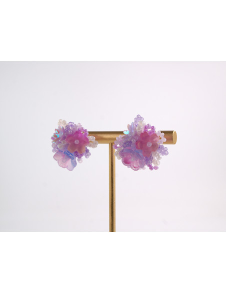 Kolczyki FIOLETOWE PLECIONE KWIATKI   LOLITA AKCESORIA srebrny sztyft 925