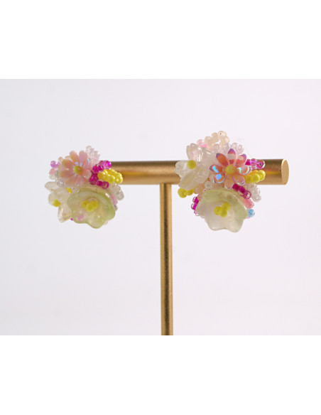 Kolczyki KOLOROWE  PLECIONE KWIATKI  LOLITA AKCESORIA srebrny sztyft 925