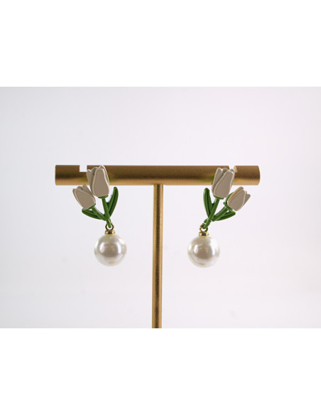 Kolczyki TULIPANY Z PERŁĄ KWIATKI  LOLITA AKCESORIA srebrny sztyft 925