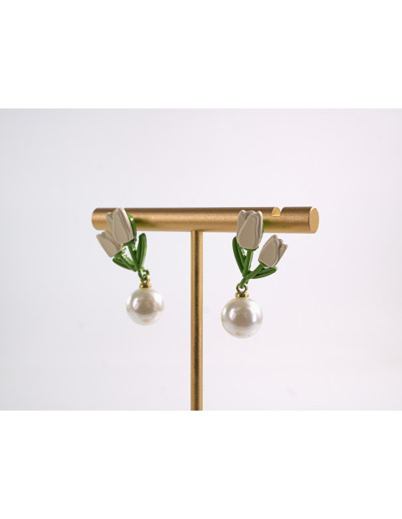 Kolczyki TULIPANY Z PERŁĄ KWIATKI  LOLITA AKCESORIA srebrny sztyft 925