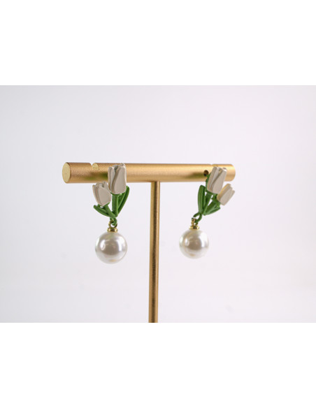 Kolczyki TULIPANY Z PERŁĄ KWIATKI  LOLITA AKCESORIA srebrny sztyft 925