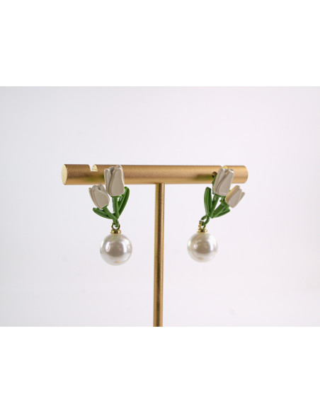 Kolczyki TULIPANY Z PERŁĄ KWIATKI  LOLITA AKCESORIA srebrny sztyft 925