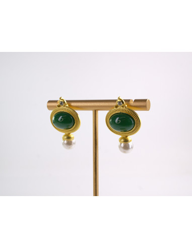 Kolczyki ZIELONE VINTAGE Z PERŁĄ  LOLITA...