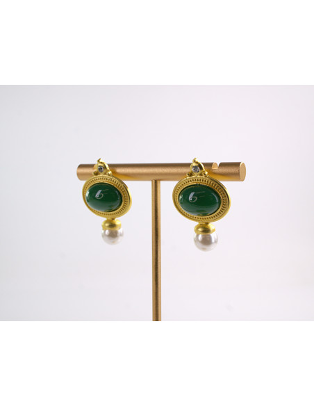 Kolczyki ZIELONE VINTAGE Z PERŁĄ  LOLITA AKCESORIA srebrny sztyft 925