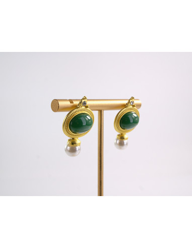 Kolczyki ZIELONE VINTAGE Z PERŁĄ  LOLITA...