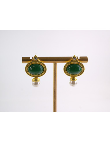 Kolczyki ZIELONE VINTAGE Z PERŁĄ  LOLITA...