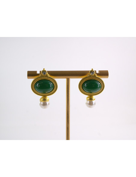 Kolczyki ZIELONE VINTAGE Z PERŁĄ  LOLITA AKCESORIA srebrny sztyft 925