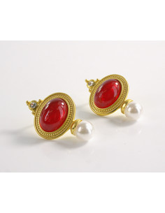 Kolczyki CZERWONE VINTAGE Z PERŁĄ  LOLITA AKCESORIA... 2