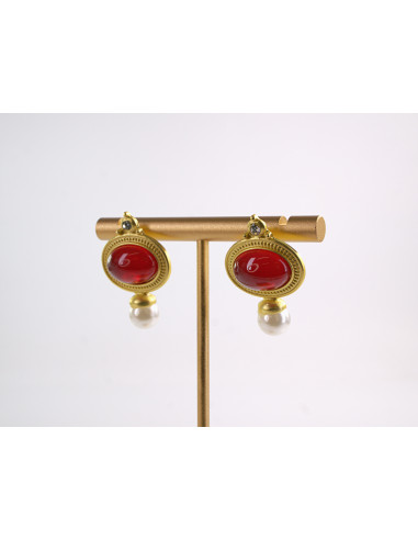 Kolczyki CZERWONE VINTAGE Z PERŁĄ  LOLITA...
